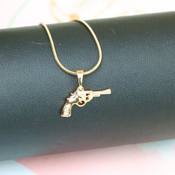 "Rose Gold Gun Shape Pendant Necklace with Sparkling Stones, XPPT1198 - Picture 4 of 13